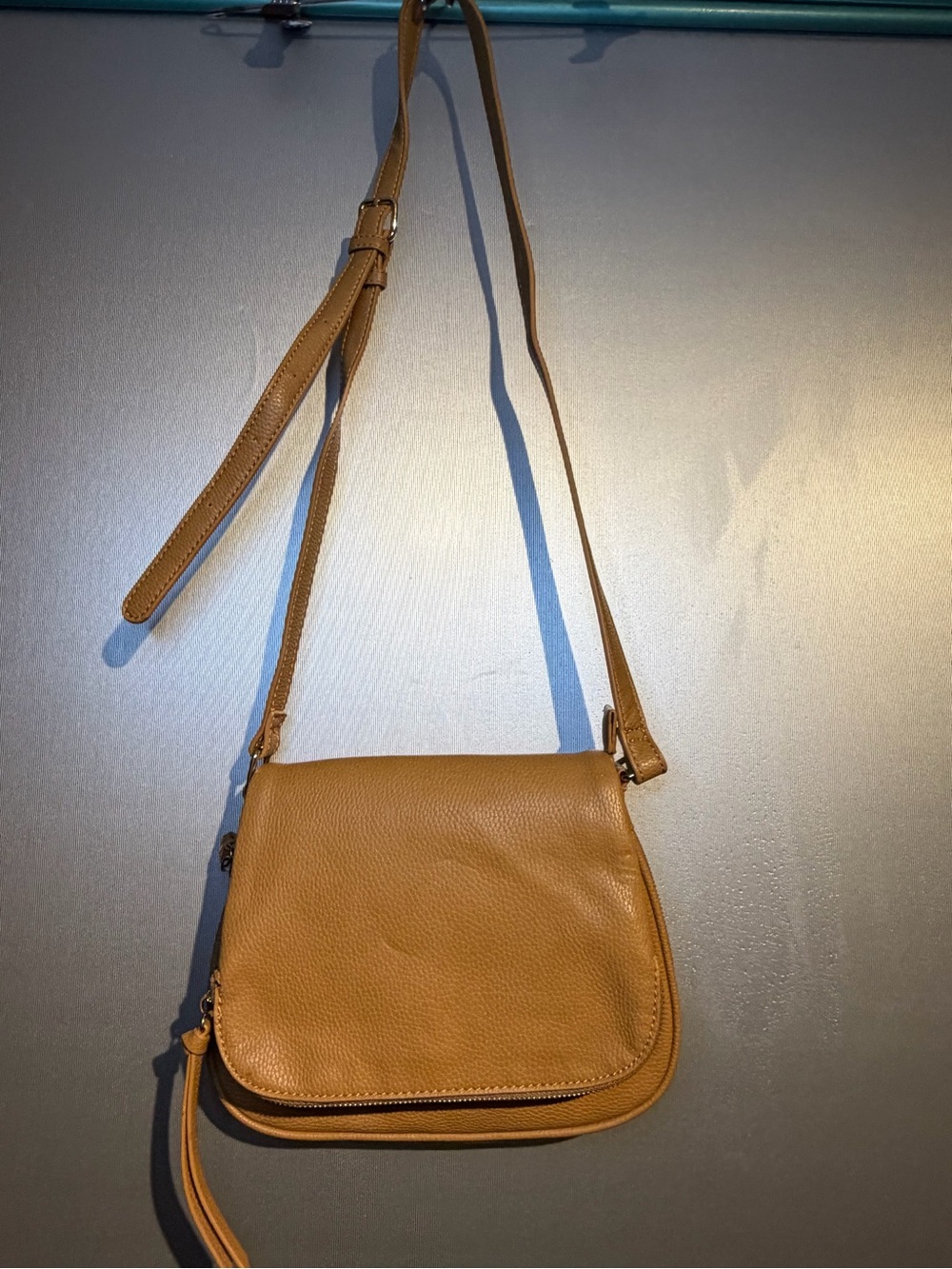Nico & Olive Brown Pebbled Faux Leather Crossbody Flap Bag with Zipper Accent